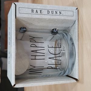 NWOT/NIB Rae Dunn “My Happy Place” 18 oz. clear glass mug